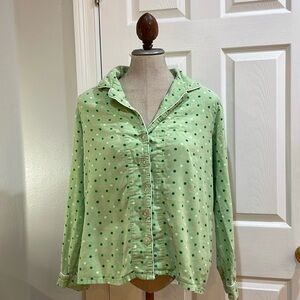 Y2K Xhilaration polkadot pajama 100% cotton flannel top green pink white size L